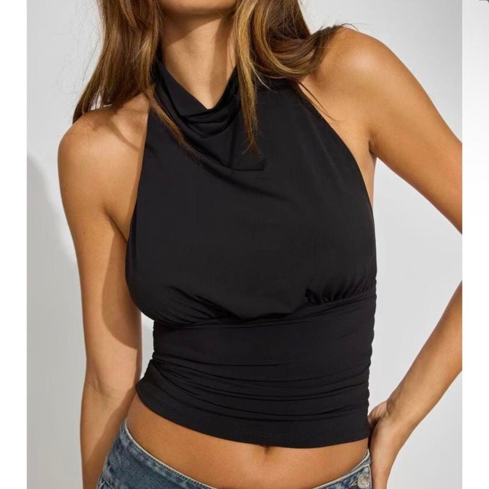 Garage Clothing High-Neck, Low Back- Black Halter Top Size L runs sm (6-10)